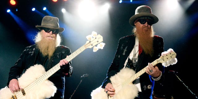 ZZ Top's Dusty Hill (left) and Billy Gibbons perform during day two of 2015 Stagecoach, California's Country Music Festival, at Empire Polo Club on April 25, 2015 in Indio, California.,