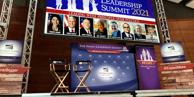 The stage is set in Des Moines for Friday's annual leadership summit hosted by The Family Leader, a top social conservative group in Iowa. In Des Moines, Iowa on July 15, 2021. Select Source