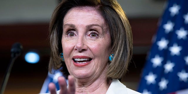 Speaker of the House Nancy Pelosi, D-Calif., conducts a news conference in the Capitol Visitor Center on Thursday, July 1, 2021. Pelosi is engaged in a showdown with moderate members over how the House will handle the bipartisan infrastructure bill and Democrats' budget resolution. (Photo By Tom Williams/CQ-Roll Call, Inc via Getty Images)