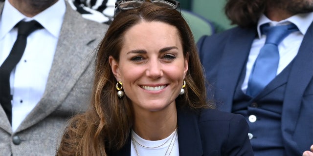 Catherine, Duchess of Cambridge attends the Wimbledon Tennis Championships at the All England Lawn Tennis and Croquet Club on July 02, 2021 in London, England.