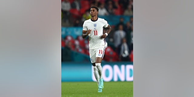 Marcus Rashford of England looks on during the UEFA Euro 2020 Championship Final between Italy and England at Wembley Stadium on July 11, 2021 in London, England.
