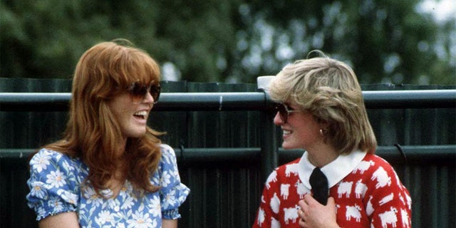 Princess Diana (1961 - 1997, top right) with Sarah Ferguson at the Guard's Polo Club, Windsor, June 1983. The women were close friends despite being pitted against each other by the British tabloids.