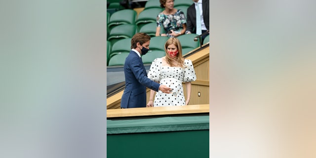 Edoardo Mapelli Mozzi and Princess Beatrice attend the Wimbledon Championships tennis tournament at All England Lawn Tennis and Croquet Club on July 8, 2021 in London, England. 