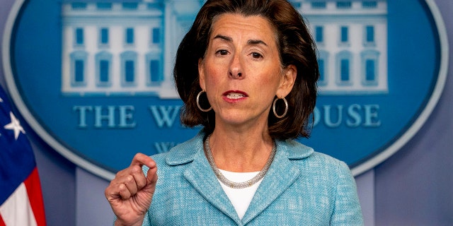 Commerce Secretary Gina Raimondo speaks during a press briefing in the briefing room of the White House in Washington, Thursday, July 22, 2021. (AP Photo/Andrew Harnik)