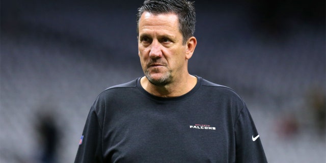 Quarterback coach Greg Knapp of the Atlanta Falcons reacts during a game against the New Orleans Saints at the Mercedes Benz Superdome on November 10, 2019 in New Orleans, Louisiana.