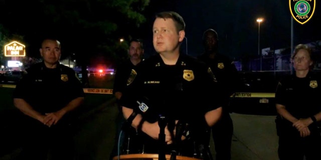 Houston Police Executive Chief Matt Slinkard speaks at a press conference Monday morning after the shooting.