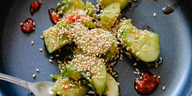 Smashed Cucumber Salad by Paula Hingley, blogger at howtomakedinner.com. (Photo courtesy of Howtomakedinner.com).