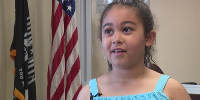 Jade Britt, 7, from Marietta, Georgia, has raised $700 to help homeless veterans in her area. (FOX 5 Atlanta)