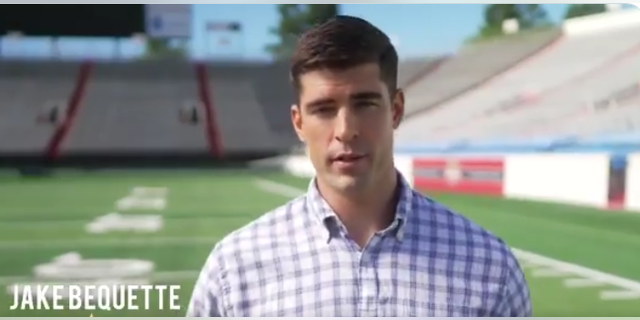 Former pro football player and Iraq War veteran Jake Bequette, in a campaign video, announces his 2022 Republican primary challenge against Sen. John Boozman of Arkansas, on July 12, 2021. 