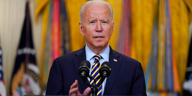 President Joe Biden speaks about the American troop withdrawal from Afghanistan, in the East Room of the White House, Thursday, July 8, 2021, in Washington.