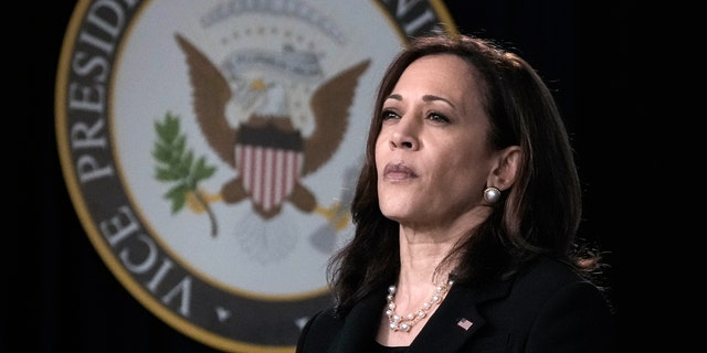 Vice President Kamala Harris waits to speak during an event on high-speed internet access in the South Court Auditorium at the White House complex on June 3, 2021.(Photo by Drew Angerer/Getty Images)