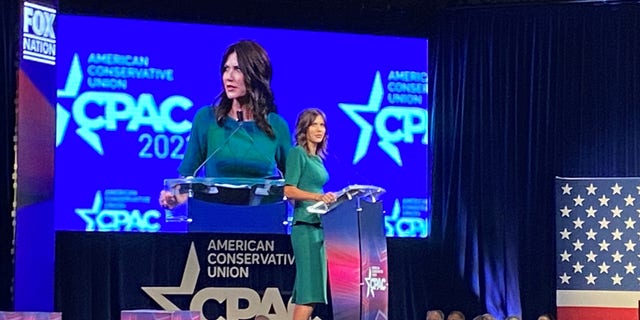 Republican Gov. Kristi Noem of South Dakota speaks on July 11, 2021 at CPAC Dallas in Dallas, Texas