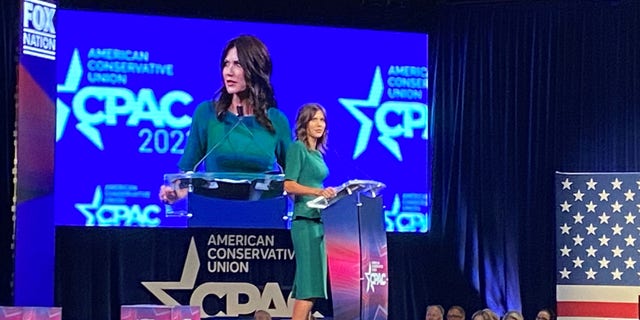 Republican Gov. Kristi Noem of South Dakota speaks at CPAC Dallas, on July 11, 2021 in Dallas, Texas