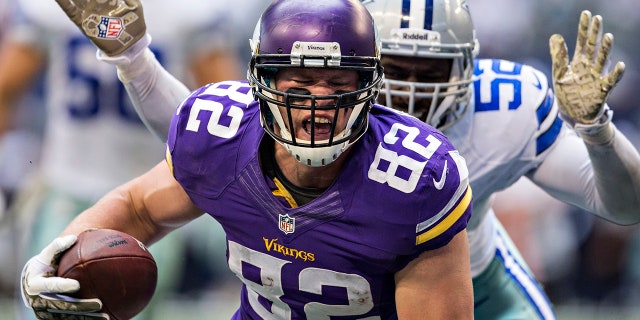 Kyle Rudolph of the Minnesota Vikings in a 2013 file photo in Arlington, Texas. (Photo by Wesley Hitt/Getty Images)