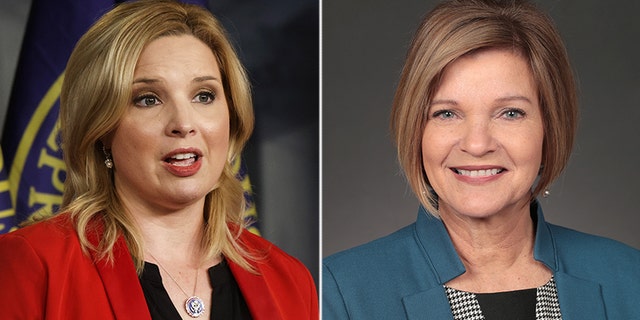 Liz Mathis (right) announced in July 2021 that she was challenging freshman Rep. Ashley Hinson (left), R-Iowa, for her congressional seat.