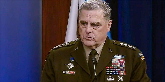 Joint Chiefs of Staff Chair Gen. Mark Milley speaks during a news briefing.