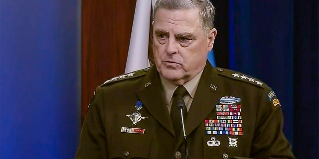 Joint Chiefs of Staff Chair Gen. Mark Milley speaks during a news briefing.