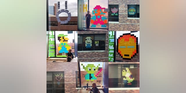 The Mixdorf family, Johnna Schindlbeck and Truman Medical Centers staff spent several weeks sending sticky note art to each other from their windows between May and July. Their designs included iconic characters from Nintendo, Marvel and Disney franchises, 