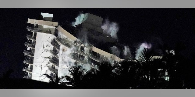 Demolition teams bring down the unstable remainder of the Champlain Towers South condo building, late Sunday, July 4, 2021, in Surfside, Florida. (Associated Press)