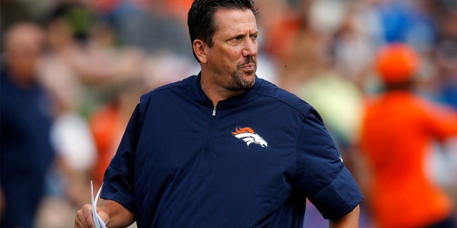 FILE - In this Aug. 4, 2016, file photo, Denver Broncos quarterbacks coach Greg Knapp watches during NFL football training camp in Englewood, Colo. Knapp, currently a New York Jets assistant coach was in a "horrific" bicycle accident last weekend and is in critical condition. Denver TV station 9News reported Monday night, July 29, 2021, that Knapp was hit by a vehicle while riding in California. Agent Jeff Sperbeck confirmed to the station the 58-year-old longtime NFL assistant was hospitalized. (AP Photo/David Zalubowski, File)