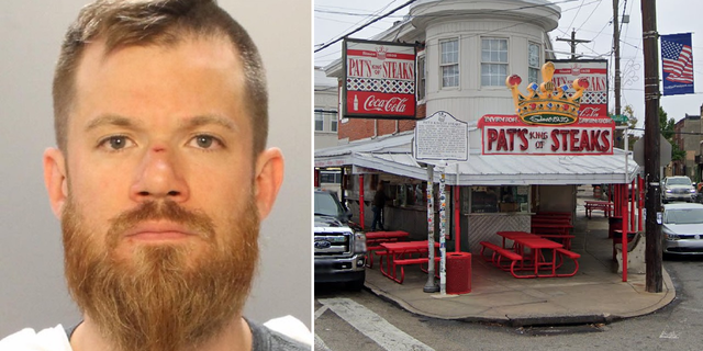 Paul Burkert was arrested following a shooting outside of Pat's Steaks in Philadelphia, Pa. Early Thursday morning.  (Philadelphia Police / Google Maps)