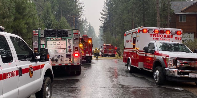 Emergency crews respond to the plane crash in Truckee on Monday