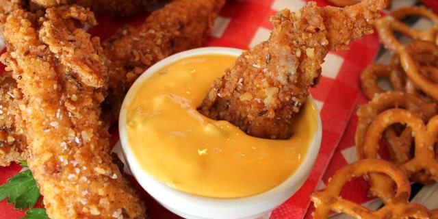 Unlike traditional fried chicken coating, Erickson’s fried chicken coating is made with crushed pretzel and other spices.