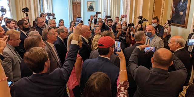 Republican congressmen protest the new House mask mandate 