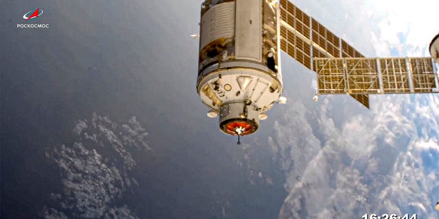 In this photo provided by Roscosmos Space Agency Press Service, the Nauka module is seen prior to docking with the International Space Station on Thursday, July 29, 2021. Russia's long-delayed lab module successfully docked with the International Space Station on Thursday, eight days after it was launched from the Russian space launch facility in Baikonur, Kazakhstan. The 20-metric-ton (22-ton) Nauka module, also called the Multipurpose Laboratory Module, docked with the orbiting outpost after a long journey and a series of manoeuvres. (Roscosmos Space Agency Press Service photo via AP)