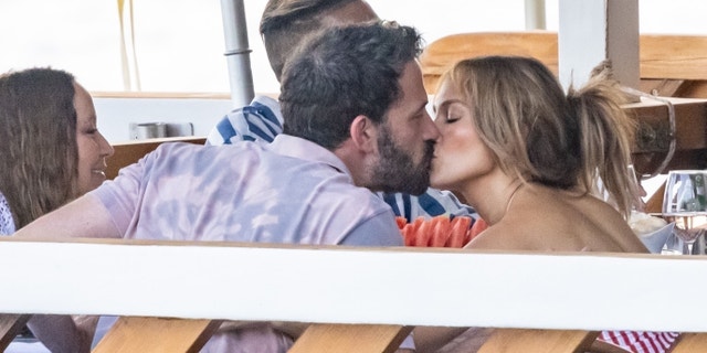 The couple, who rekindled their relationship earlier this year, also shared a kiss.