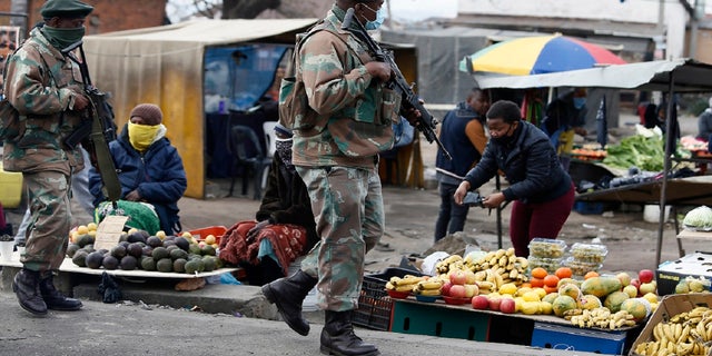 South African Defence Force soldiers on patrol in Alexandra Township, north of Johannesburg, Thursday, July 15 2021. (AP)