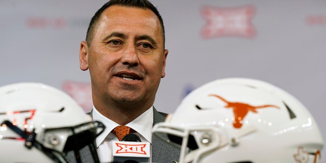 Texas head coach Steve Sarkisian speaks during the NCAA college football Big 12 media days Thursday, July 15, 2021, in Arlington, Texas. (AP Photo/LM Otero)