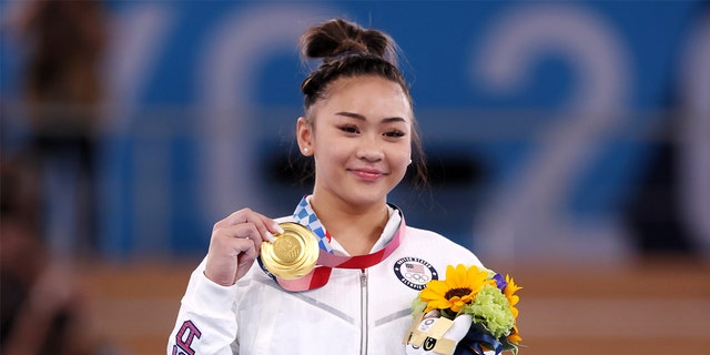 Sunisa Lee of Team USA poses with her gold medal after winning the women's final on day six of the Tokyo 2020 Olympic Games at Ariake Gymnastics Center on July 29, 2021 in Tokyo, Japan.