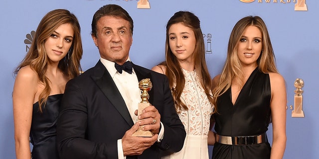 From left to right: Sixtine Stallone, Sylvester Stallone, Scarlet Stallone and Sophia Stallone.