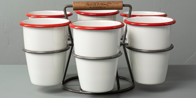 This red and cream seven-piece set is both festive and functional.