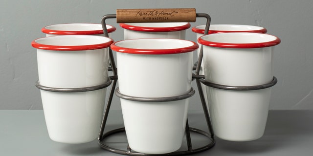 This seven-piece red and cream set is equal parts festive and functional.