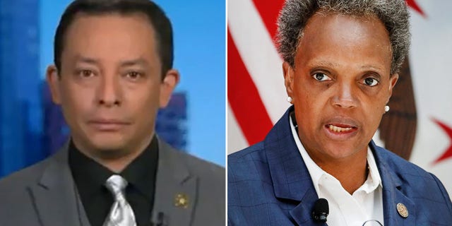 Chicago Alderman Raymond Lopez (L), Chicago Mayor Lori Lightfoot (R)