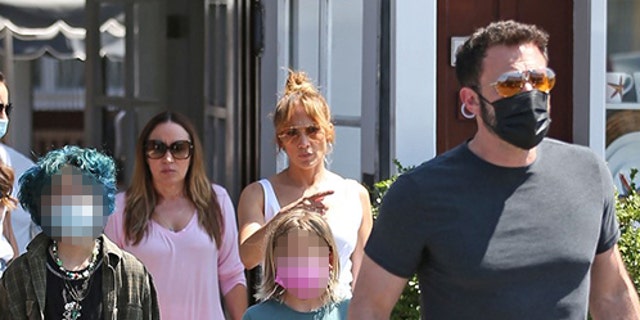 Lopez's daughter Emme, 13, and Affleck's son Samuel, joined the pair for lunch in Los Angeles.