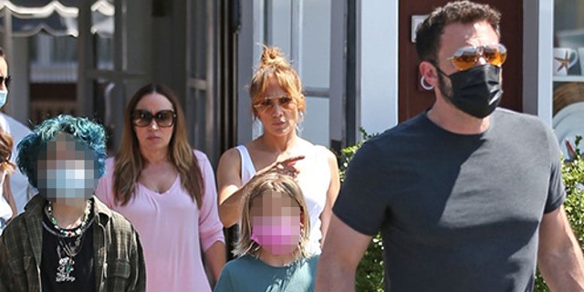 Lopez's daughter Emme, 13, and Affleck's son Samuel, joined the pair for lunch in Los Angeles.