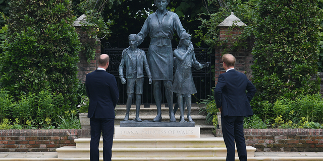 Prince Harry was in the U.K. to unveil a state honoring his mother Princess Diana alongside his older brother Prince William.