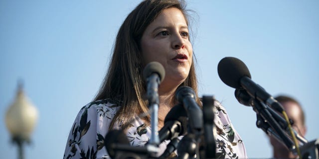 Representative Elise Stefanik, a Republican from New York, speaks during a news conference before a hearing for the Select Committee to Investigate the January 6th Attack on the U.S. Capitol in Washington, D.C., U.S., on Tuesday, July 27, 2021. 