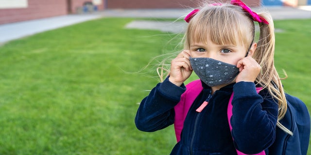 Young girl wear a face mask to protect from COVID-19.