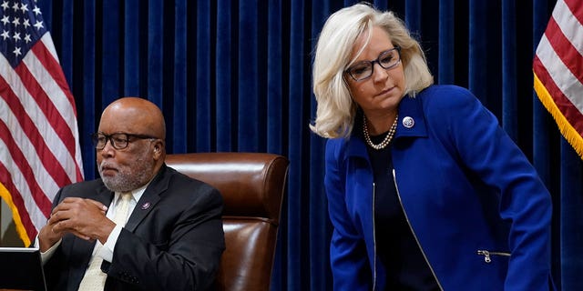 Rep. Liz Cheney, R-Wyo., and Chairman Rep. Bennie Thompson, D-Miss., arrive for the first House select committee hearing on the Jan. 6 attack on Capitol Hill in Washington, Tuesday, July 27, 2021. (AP Photo/ Andrew Harnik, Pool)