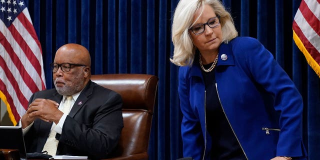 Rep. Liz Cheney, R-Wyo., and Chairman Rep. Bennie Thompson, D-Miss., arrive for the first House select committee hearing on the Jan. 6 attack on Capitol Hill in Washington, Tuesday, July 27, 2021. (AP Photo/ Andrew Harnik, Pool)