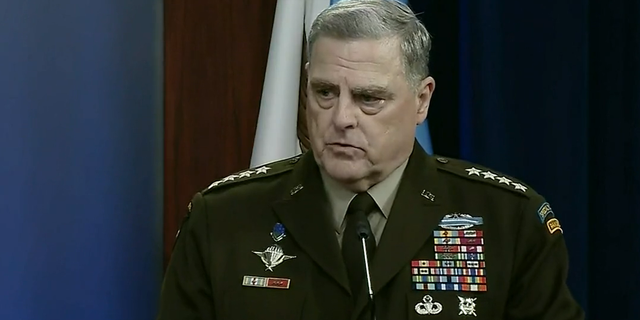 Chairman of the Joint Chiefs of Staff General Mark Milley speaks at a press conference Wednesday afternoon.