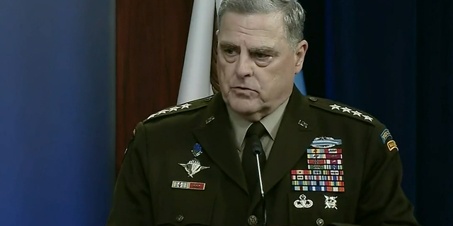 Joint Chiefs of Staff Chair Gen. Mark Milley speaks during a Wednesday afternoon news briefing.