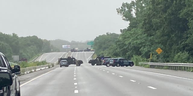 The scene, from a distance, looking northbound on Rt 95/128 (Mass State Police Twitter)