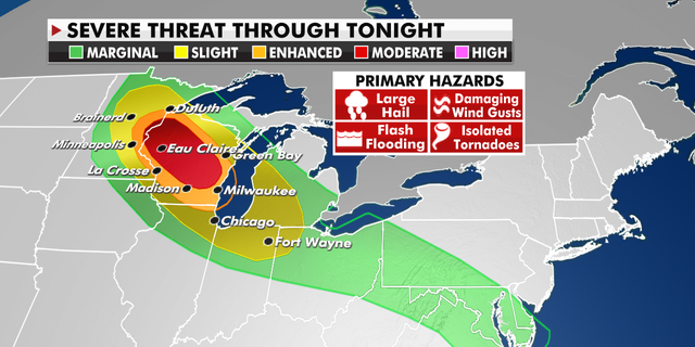 The severe weather threat for Wednesday. (Fox News)