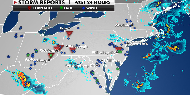 Storm reports in the last 24 hours. (Fox News)