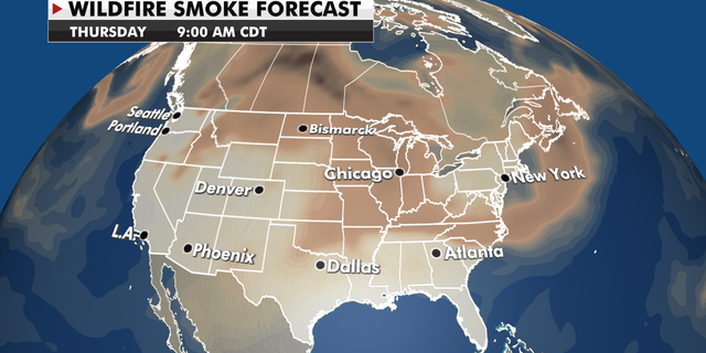 Where the wildfire smoke will be heading through Thursday. (Fox News)